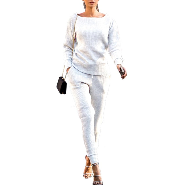 Mariama Two Piece Ribbed O Neck Tracksuit (S-2XL)