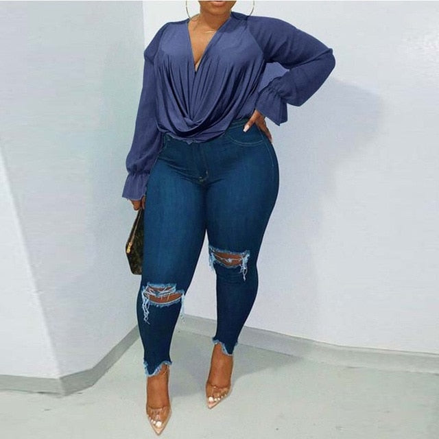 Hasana Plus Size Chiffon V-neck Blouse