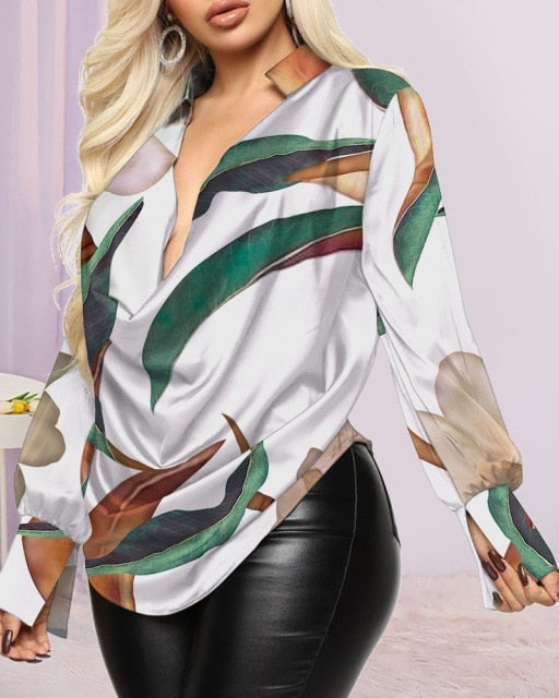 Khadija Printed Plus Size Deep-V Neck Design Blouses
