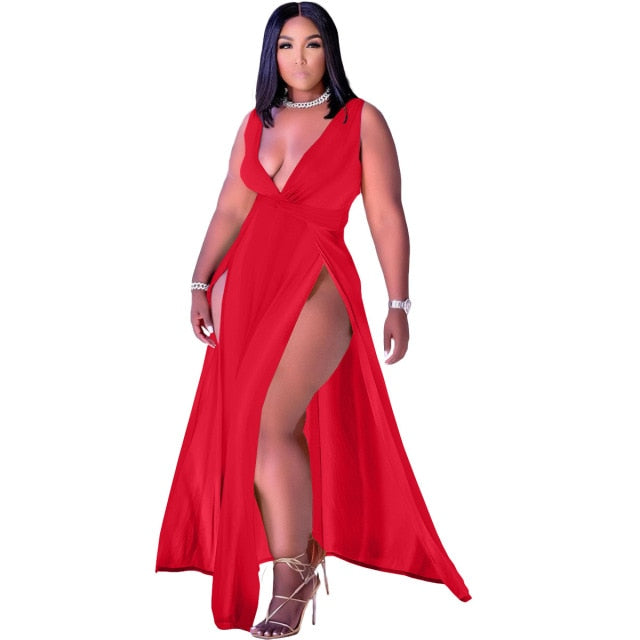 Bisa Long Sleeveless V-neck Maxi Dresses