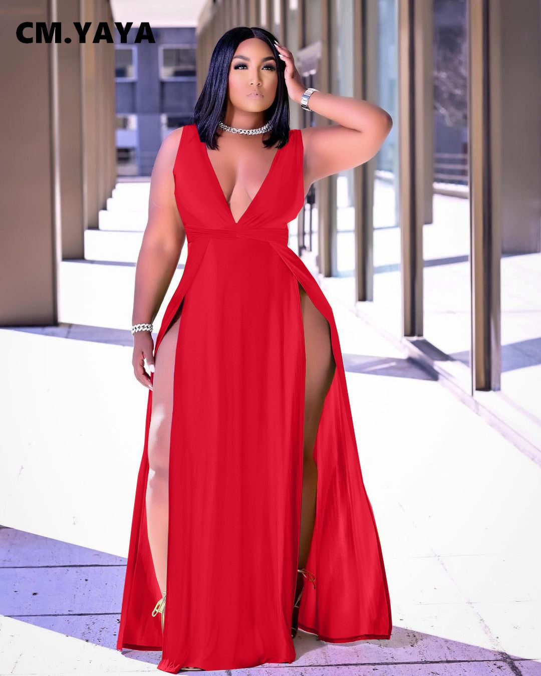 Bisa Long Sleeveless V-neck Maxi Dresses