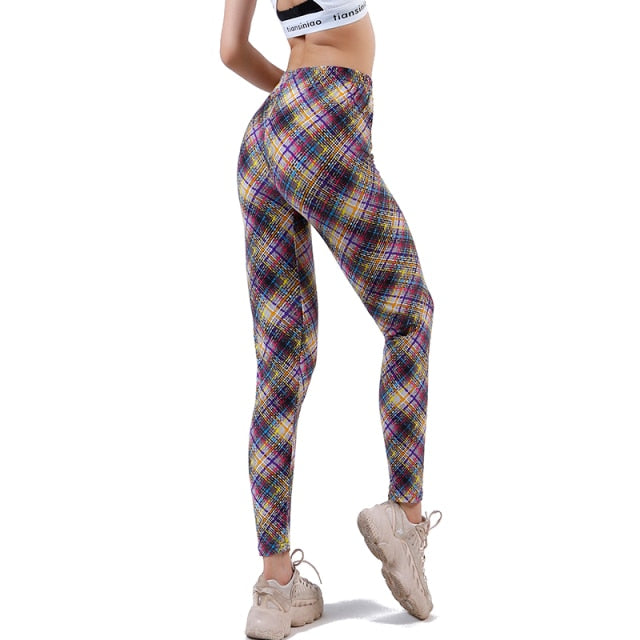 Ramla Printed Plaid Pencil Style Leggings (Elastic Waist Trousers)
