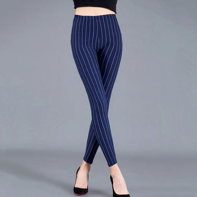 Ramla Printed Plaid Pencil Style Leggings (Elastic Waist Trousers)