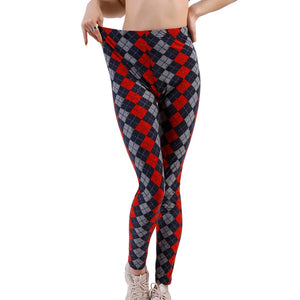 Ramla Printed Plaid Pencil Style Leggings (Elastic Waist Trousers)