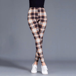 Ramla Printed Plaid Pencil Style Leggings (Elastic Waist Trousers)