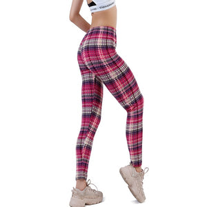 Ramla Printed Plaid Pencil Style Leggings (Elastic Waist Trousers)