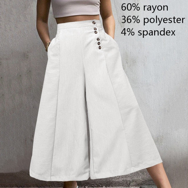 Celmia High Waist Wide Leg Button Pants (S-5XL)
