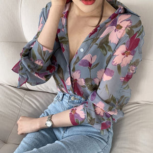 Ester Floral Print Chiffon Blouse