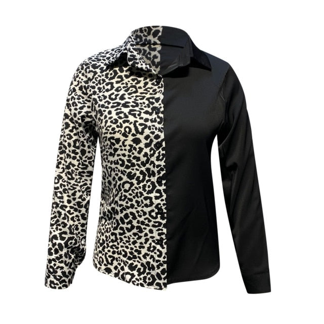 Quiesha Leopard Patchwork Buttons Blouse