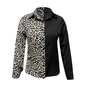 Quiesha Leopard Patchwork Buttons Blouse