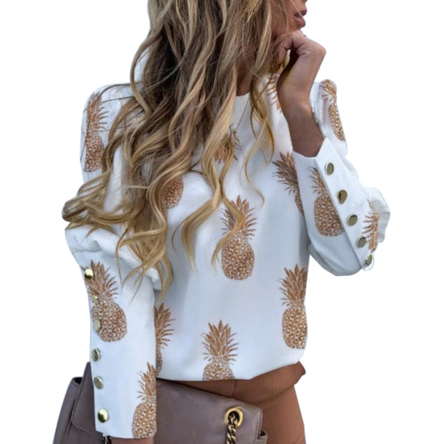 Quanesia Puff Shoulder Printed Blouse