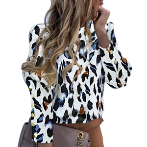 Quanesia Puff Shoulder Printed Blouse