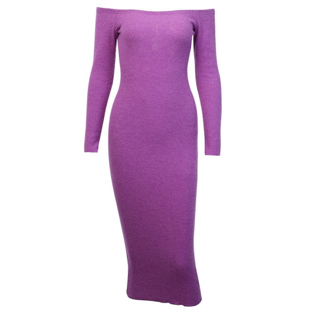 Seychelles Off Shoulder Ribbed Knitted Midi Dress (S-XL)