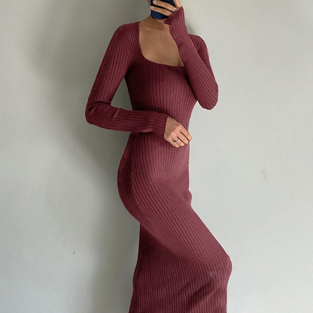 Seychelles Off Shoulder Ribbed Knitted Midi Dress (S-XL)