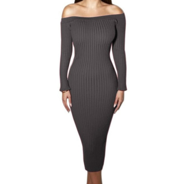 Seychelles Off Shoulder Ribbed Knitted Midi Dress (S-XL)
