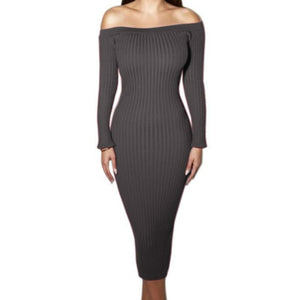Seychelles Off Shoulder Ribbed Knitted Midi Dress (S-XL)