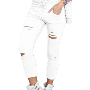 Oluchi Ripped Drawstring High Waist Pencil Pants (S-4XL)