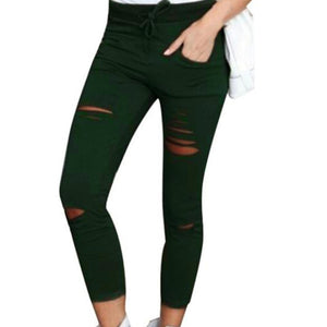 Oluchi Ripped Drawstring High Waist Pencil Pants (S-4XL)