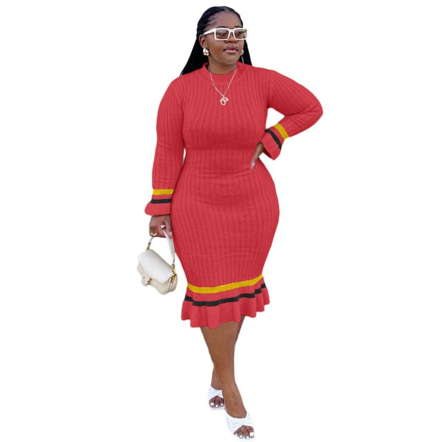 Kadeesha Plus Size Vintage Knitted Ribbing Dress