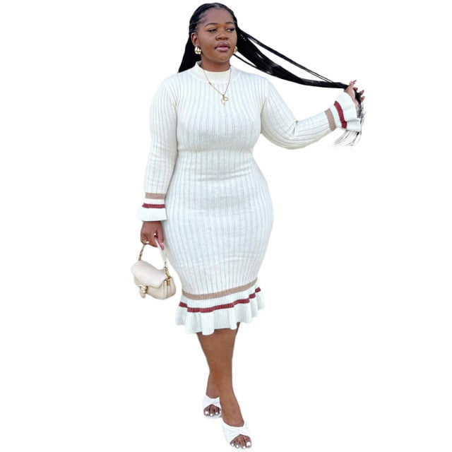 Kadeesha Plus Size Vintage Knitted Ribbing Dress