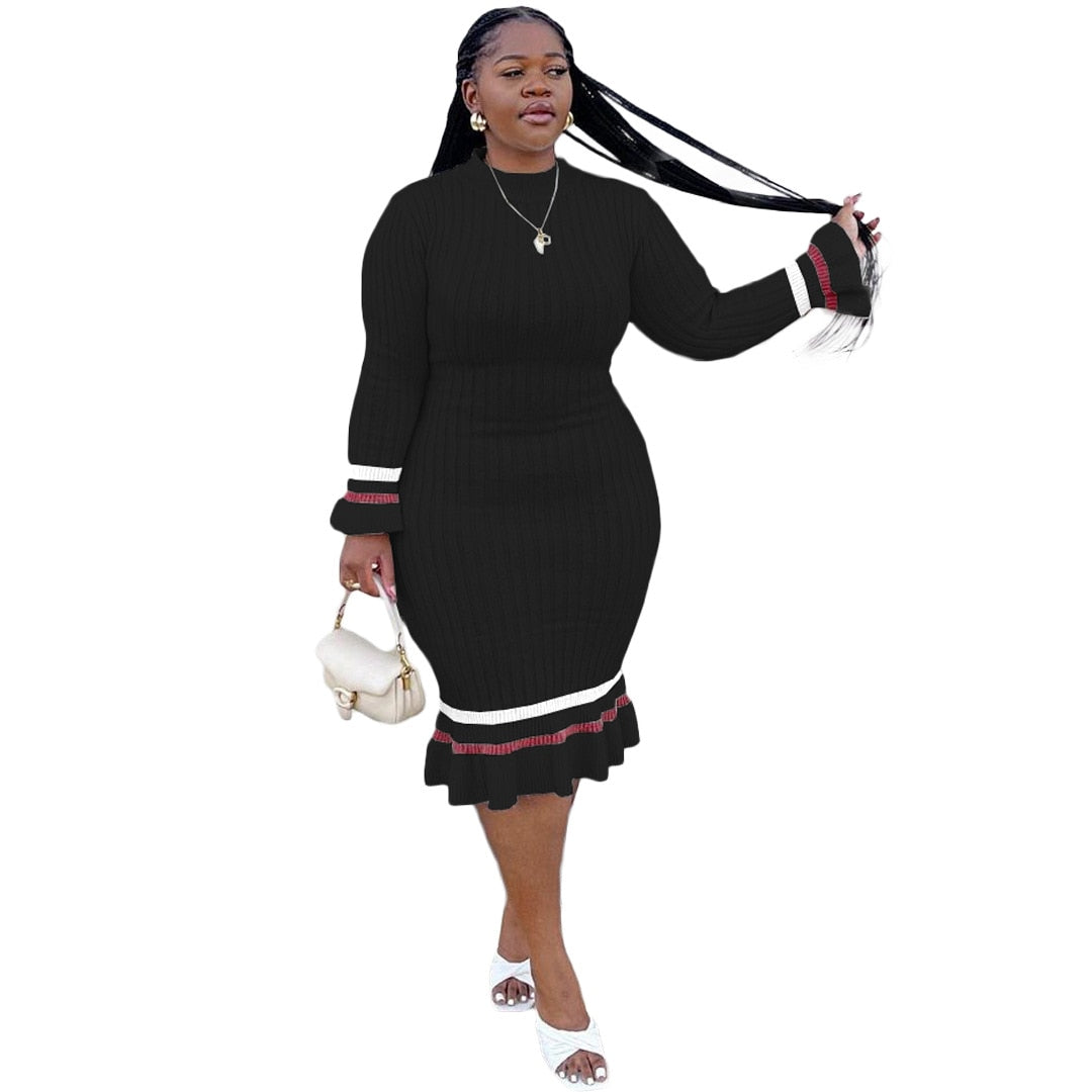 Kadeesha Plus Size Vintage Knitted Ribbing Dress