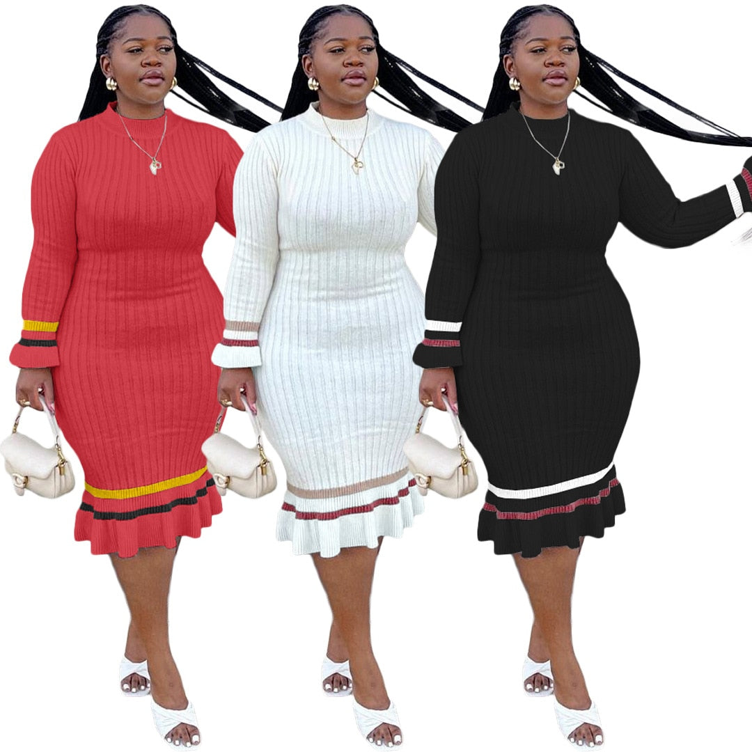 Kadeesha Plus Size Vintage Knitted Ribbing Dress
