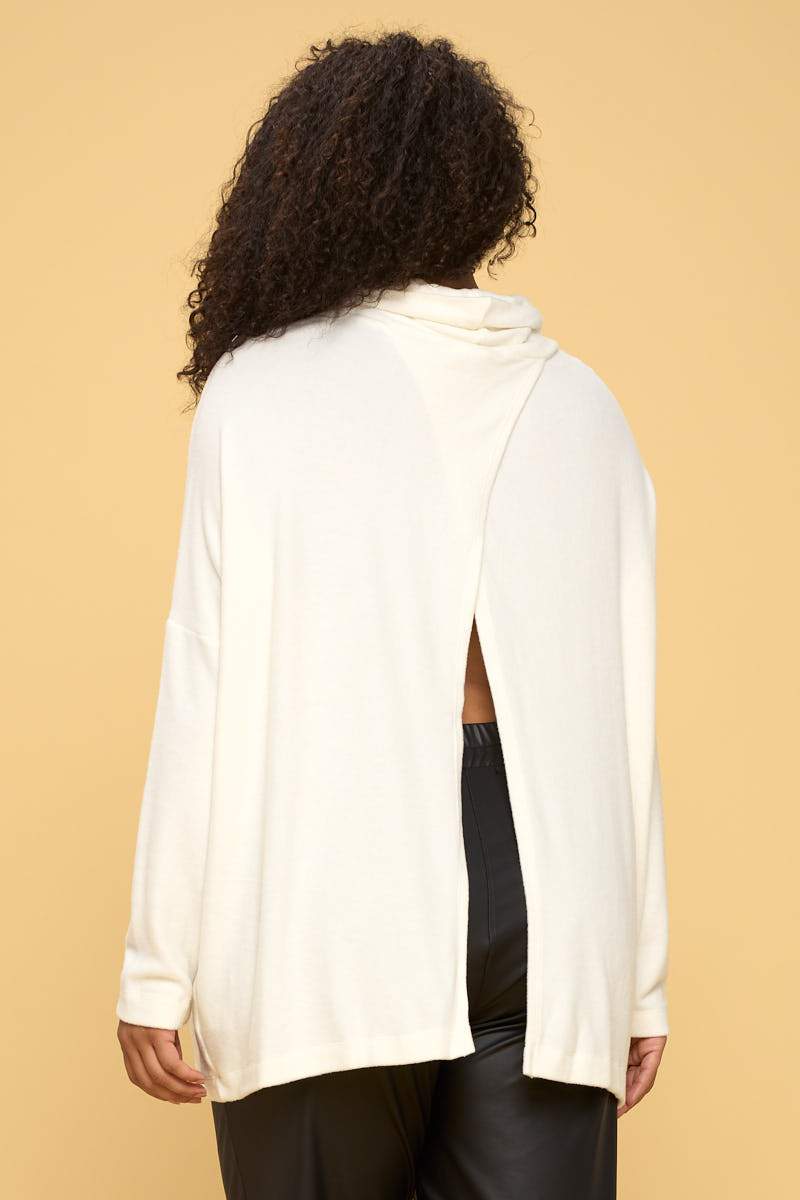 Ivory Plus Size Long Sleeve Criss/Cross Back Pullover