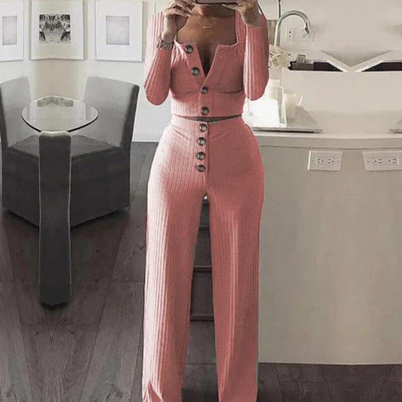 Monifa Two Piece Long Sleeve Crop Top and Pant Set