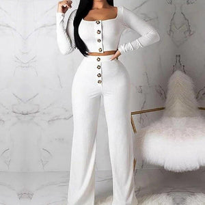 Monifa Two Piece Long Sleeve Crop Top and Pant Set