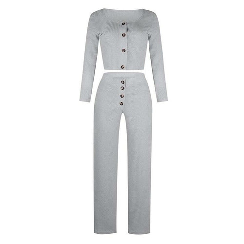 Monifa Two Piece Long Sleeve Crop Top and Pant Set