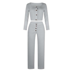 Monifa Two Piece Long Sleeve Crop Top and Pant Set