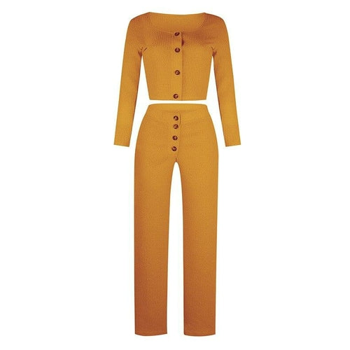 Monifa Two Piece Long Sleeve Crop Top and Pant Set