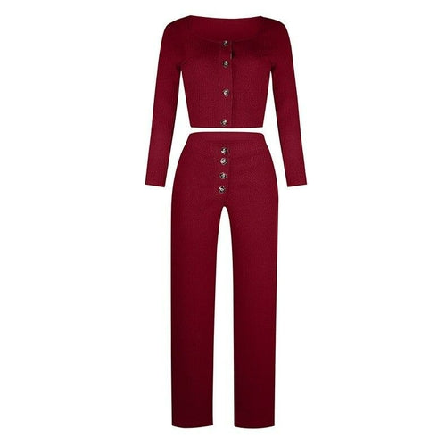 Monifa Two Piece Long Sleeve Crop Top and Pant Set