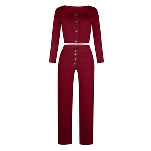 Monifa Two Piece Long Sleeve Crop Top and Pant Set
