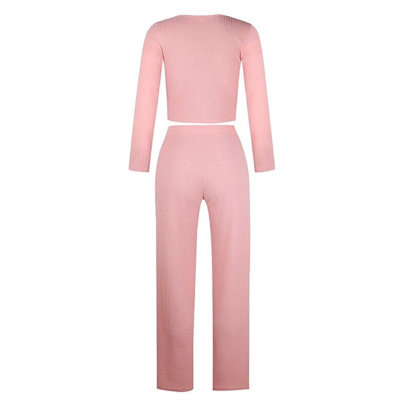 Monifa Two Piece Long Sleeve Crop Top and Pant Set