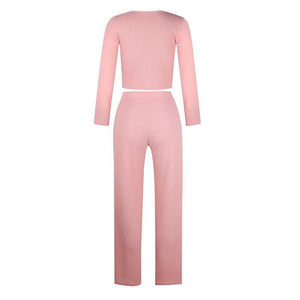Monifa Two Piece Long Sleeve Crop Top and Pant Set