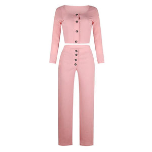 Monifa Two Piece Long Sleeve Crop Top and Pant Set
