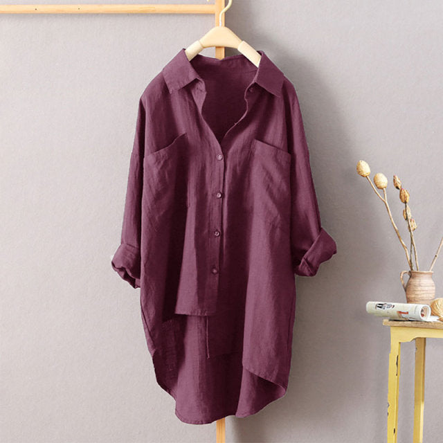 Candice Solid Cotton Linen Blouse