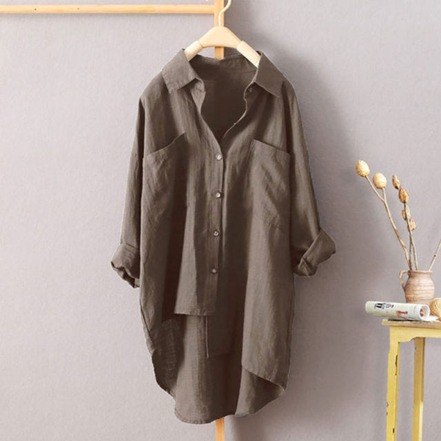Candice Solid Cotton Linen Blouse