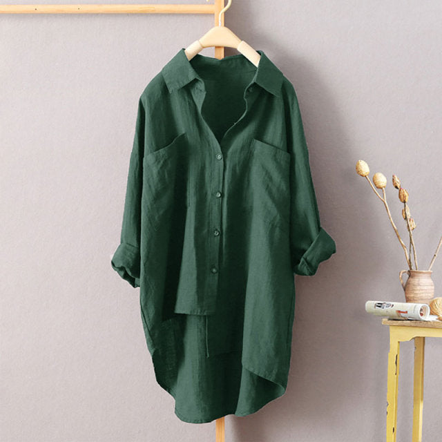 Candice Solid Cotton Linen Blouse