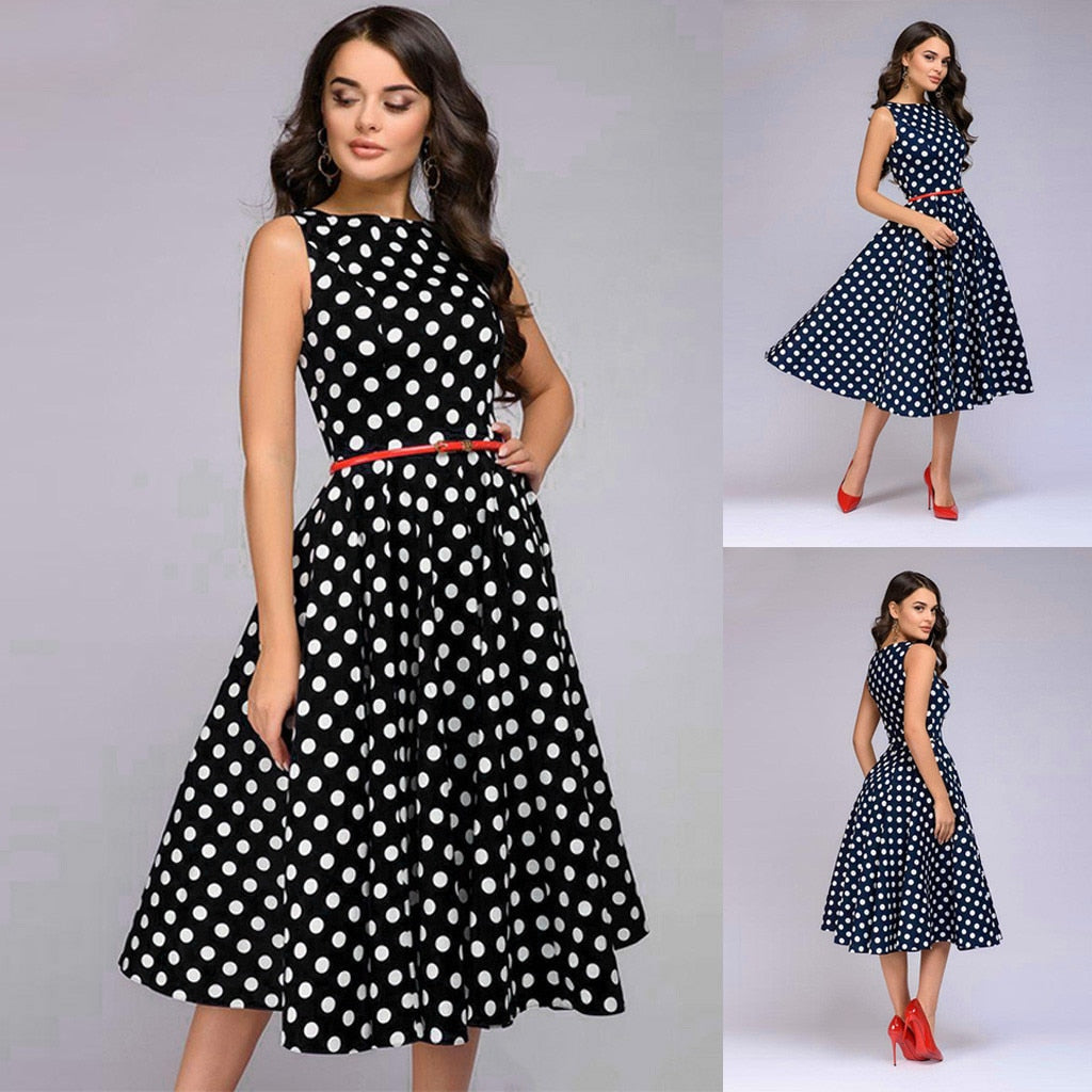 Angel Blue Polka Dot Print Flared Dress