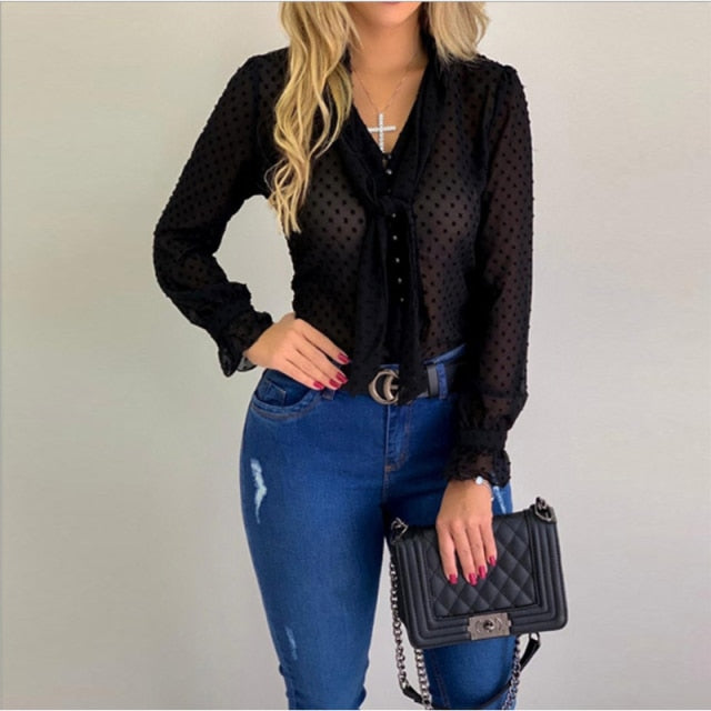 Ruth Elegant Chiffon Polka Dot Blouse Top