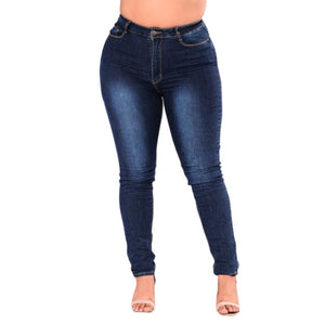 Malika Plus Size High Waisted Skinny Pencil Blue Denim Pants