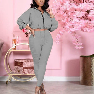 Amara Two Piece Tracksuits Long Sleeve Zip Up Jacket & Slim Ruched Pants Set