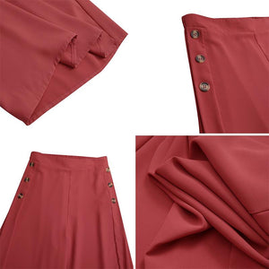 Kenya Side Button Wide Leg Pants w/ Elastic Waist (S-5XL)