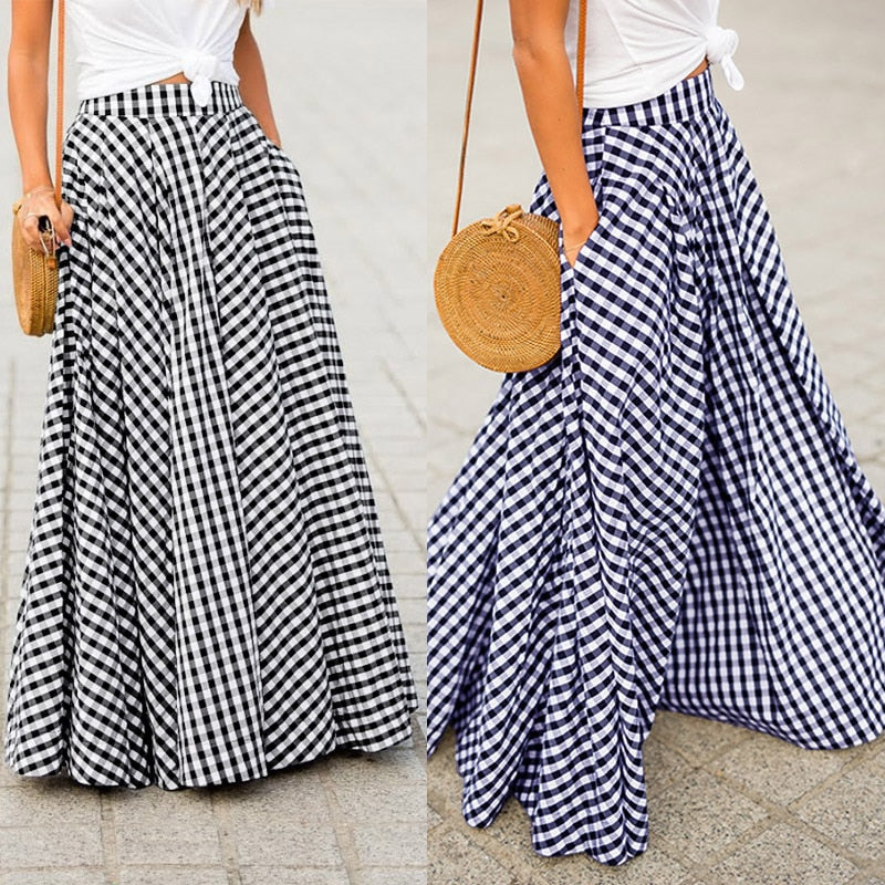 Ethiopia Bohemian Plaid Check Skirt w/ Pockets (S-5XL)
