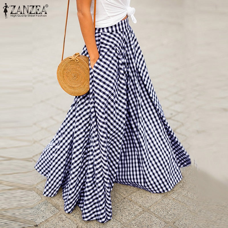 Ethiopia Bohemian Plaid Check Skirt w/ Pockets (S-5XL)